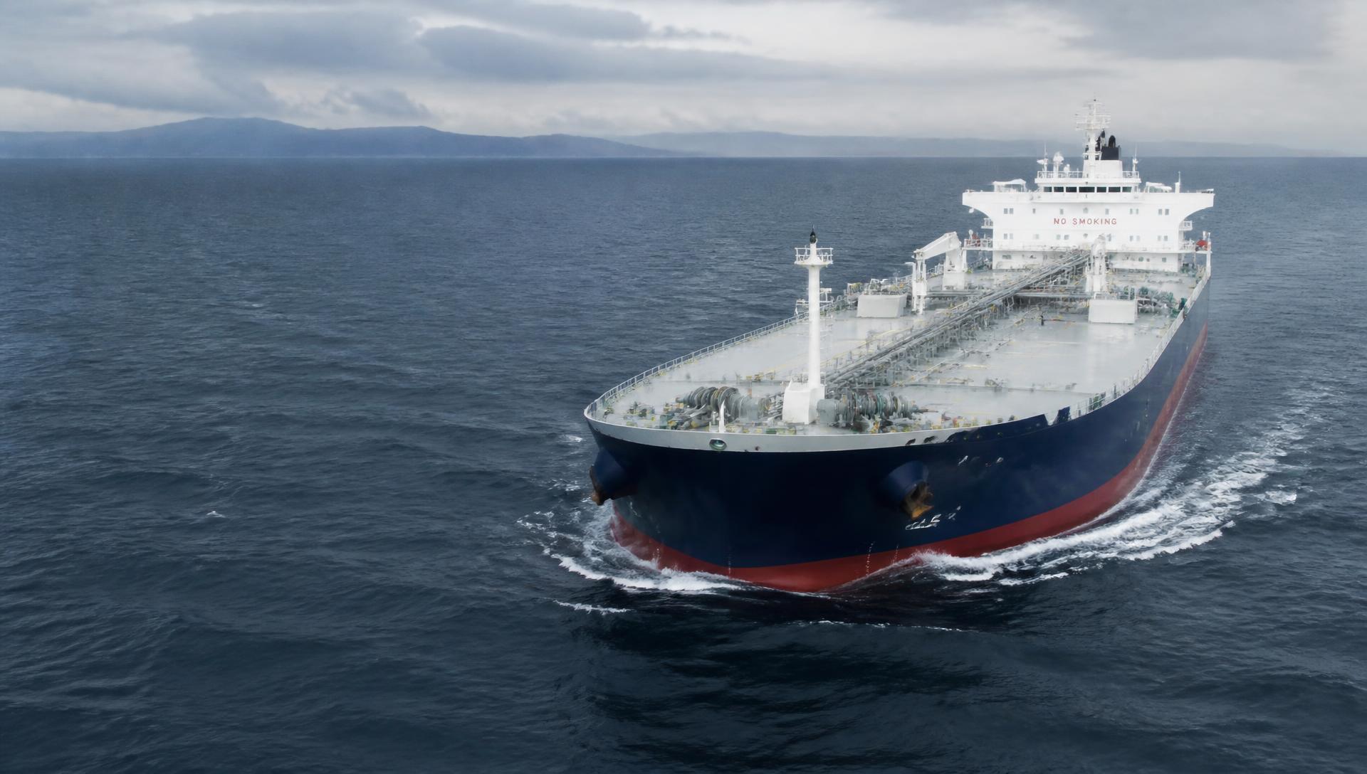 Marine fuel tanker sailing through deep blue ocean